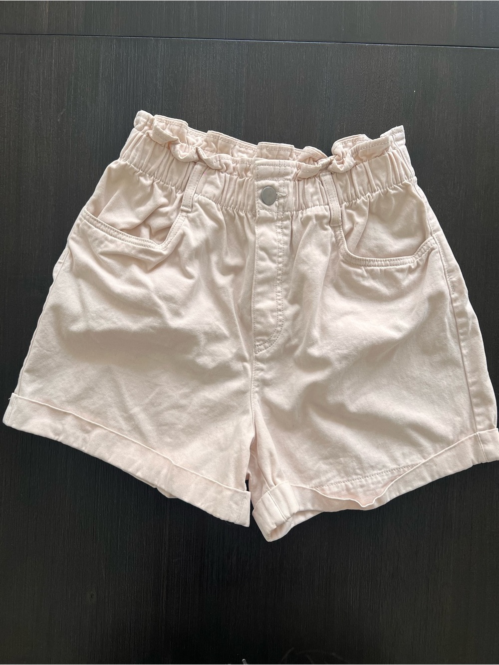 H&M High-Waist Paperbag Shorts - Cream
